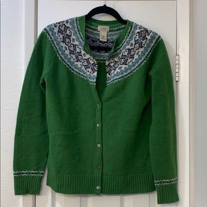 LL BEAN Green Women’s Cardigan Sweater Medium